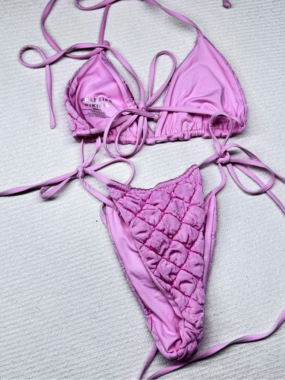 Frankie’s Bikinis Tia Eyelet Pink Puff Set Rhinestones Swim 2 Piece Small